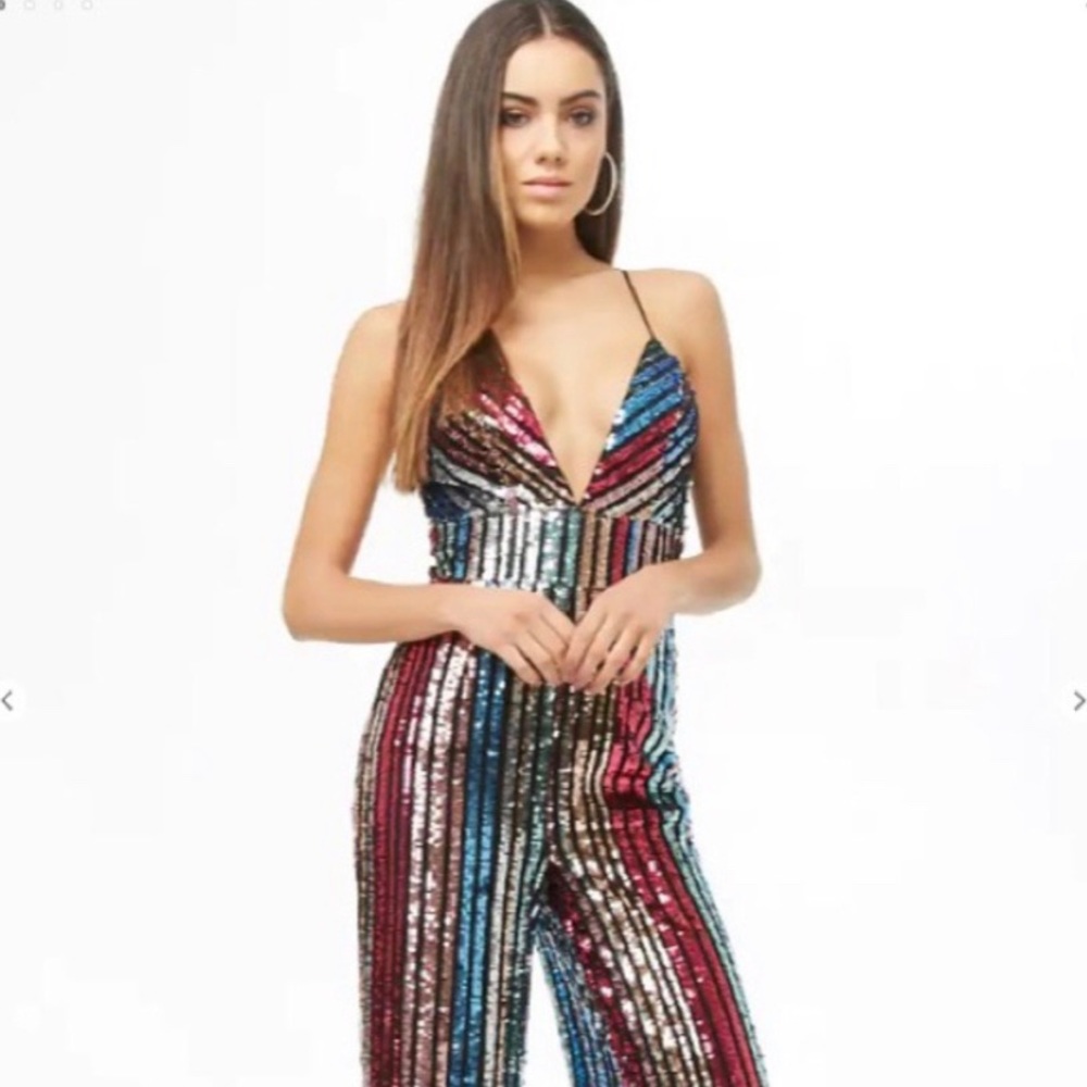 Rainbow striped sequin jumpsuit